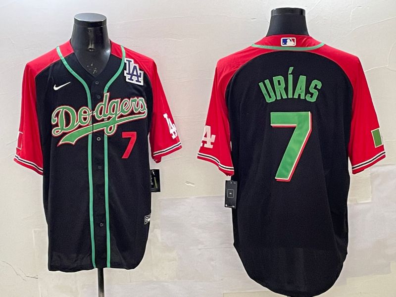 Men Los Angeles Dodgers 7 Urias Black red Game 2025 Nike MLB Jersey style 3203